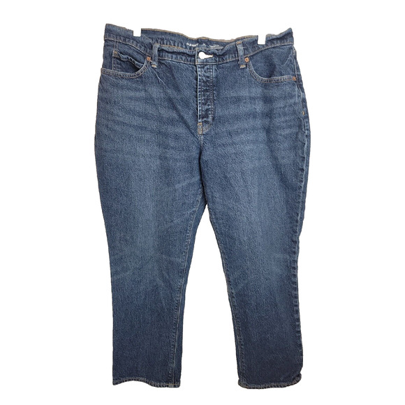 Old Navy Blue Denim Slouchy Straight Secret Slim High Rise Jeans Womens Size 14P - Picture 1 of 6